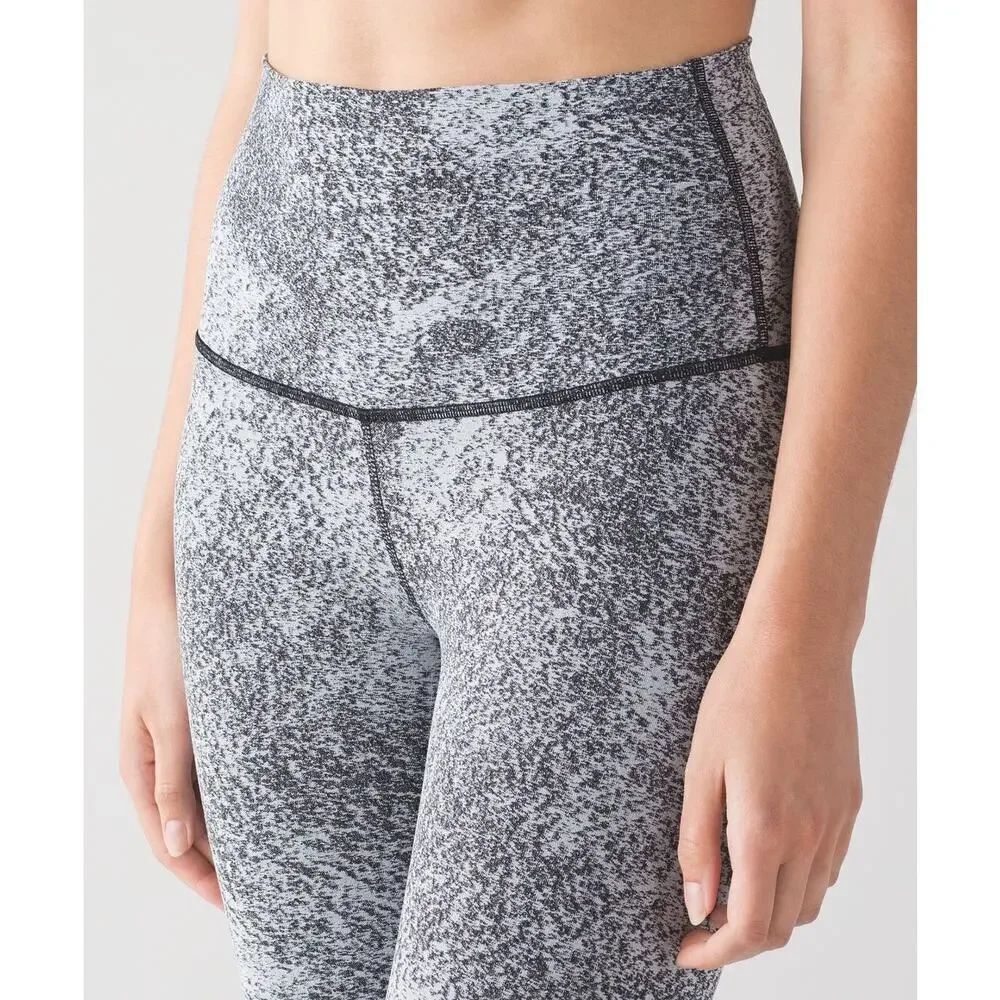 Lululemon Wunder Under Pant Hi-Rise Luon Spray Jacquard White Black Sz 4 Long